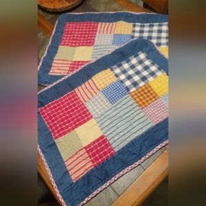 Vtg Dockers Quilted‎ Patchwork Colorblock With Denim Pillow Case Covers Pair